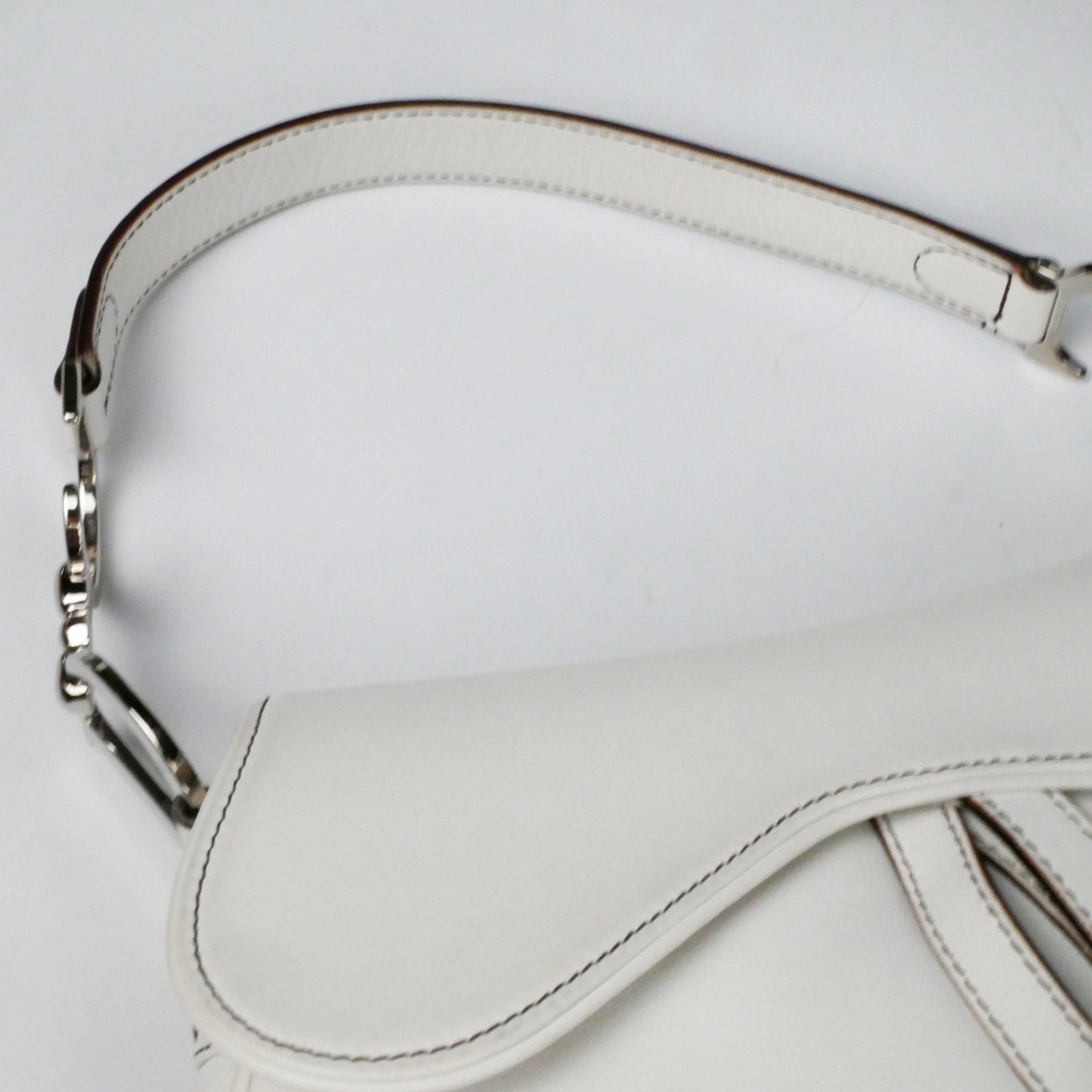 Christian Dior White Leather Saddle