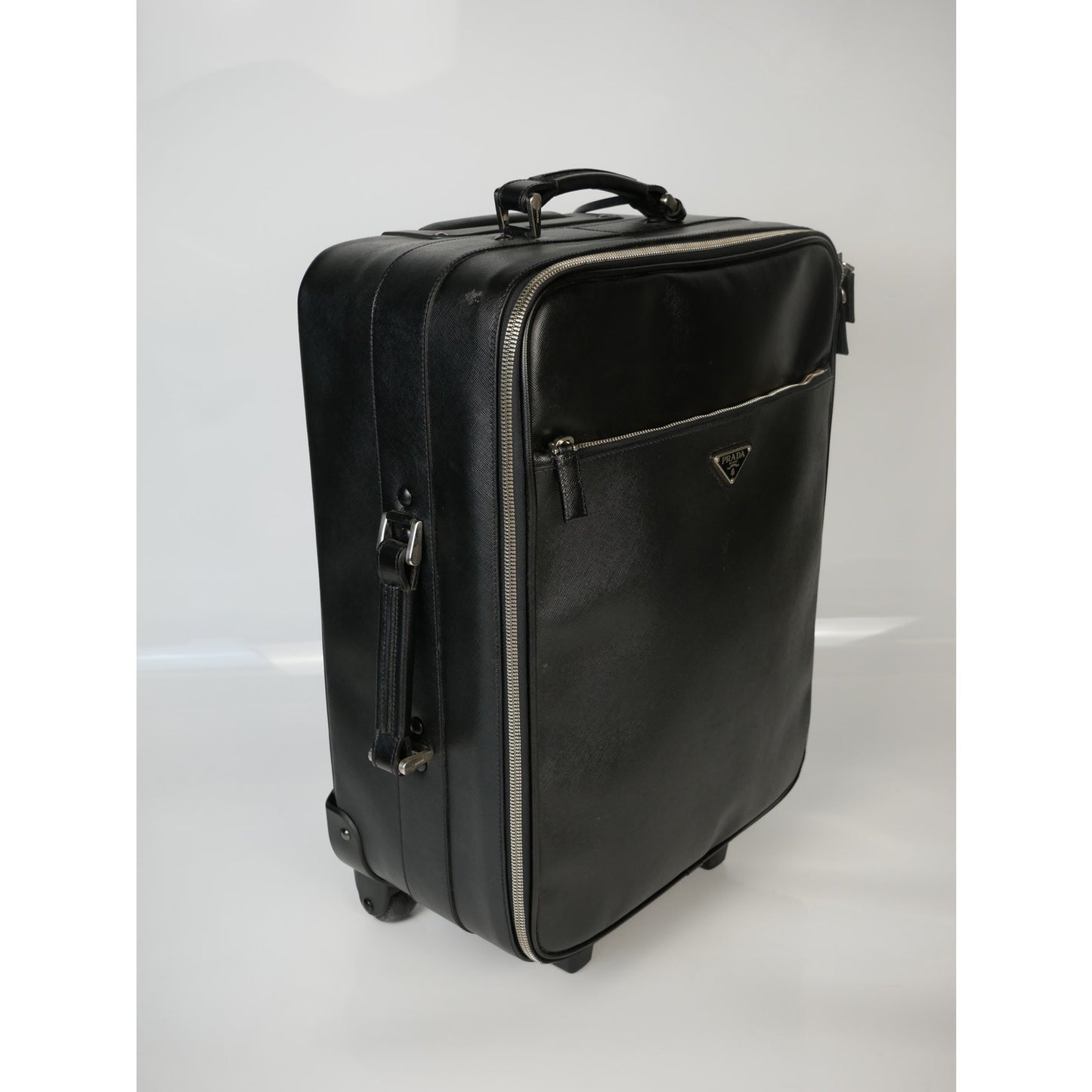 Prada Black Saffiano Leather Trolley Rolling Luggage