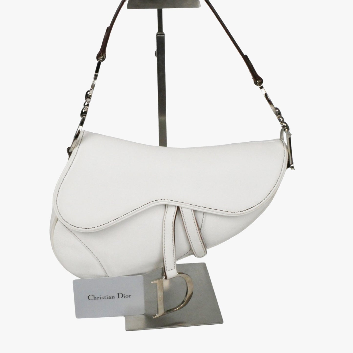 Christian Dior White Leather Saddle