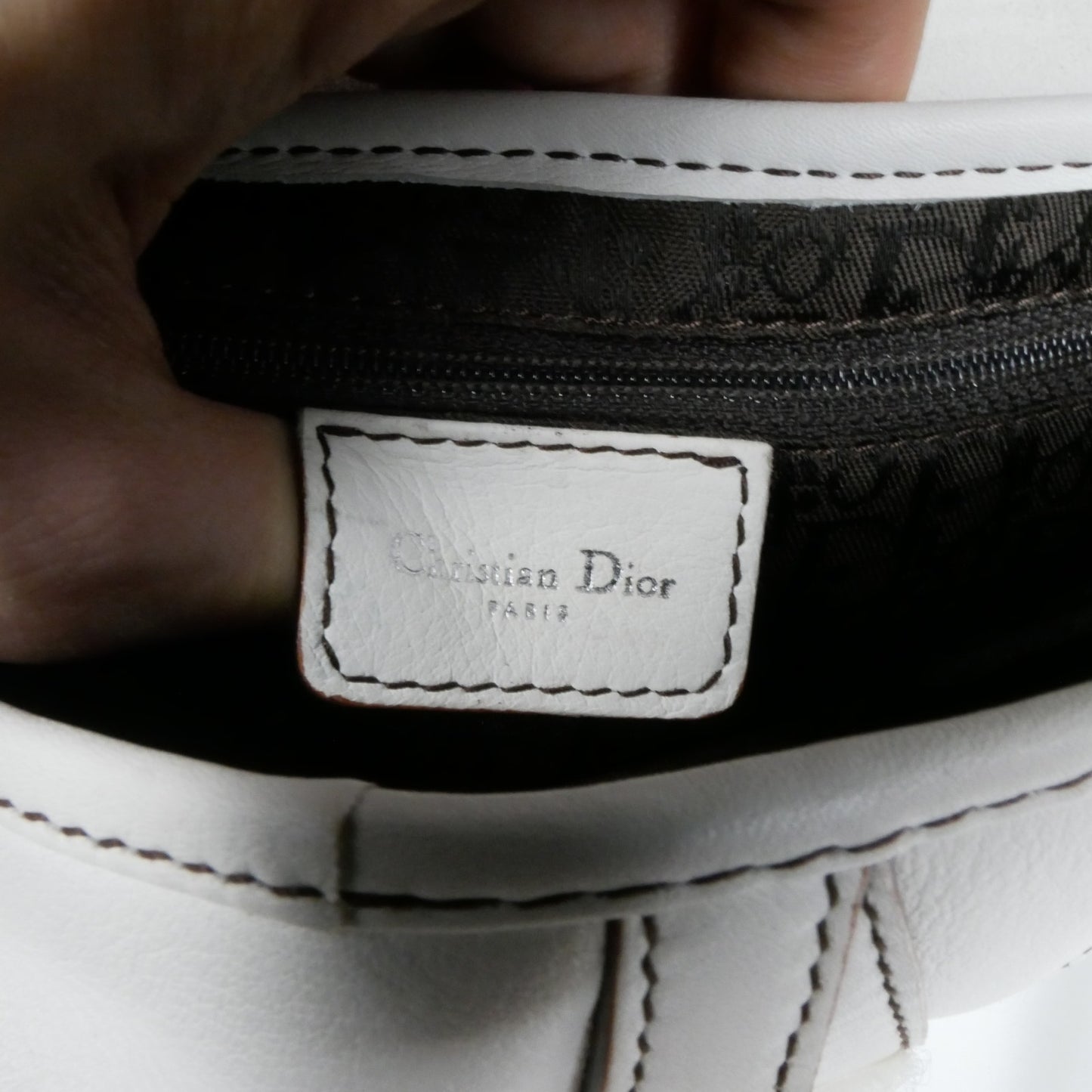 Christian Dior White Leather Saddle