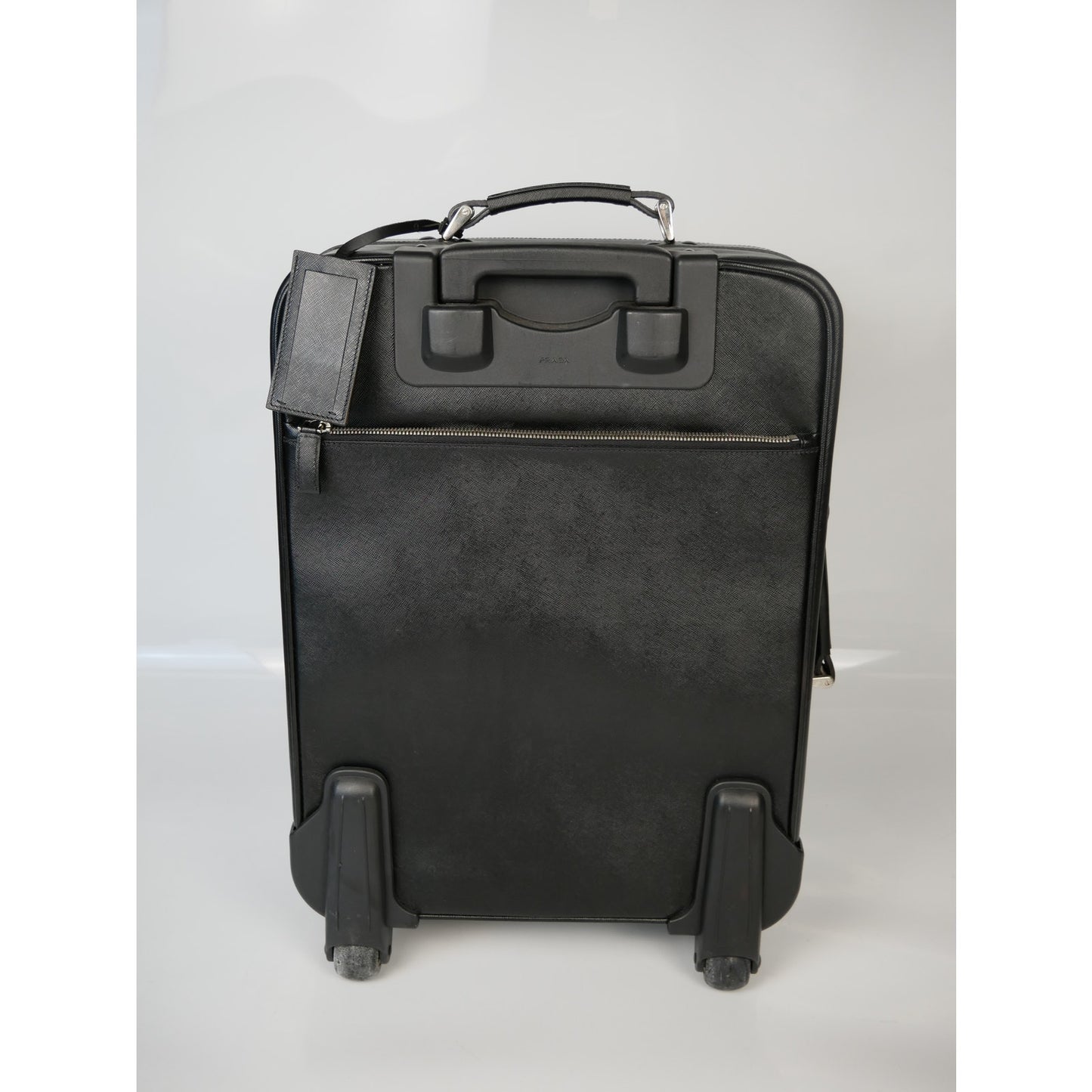 Prada Black Saffiano Leather Trolley Rolling Luggage