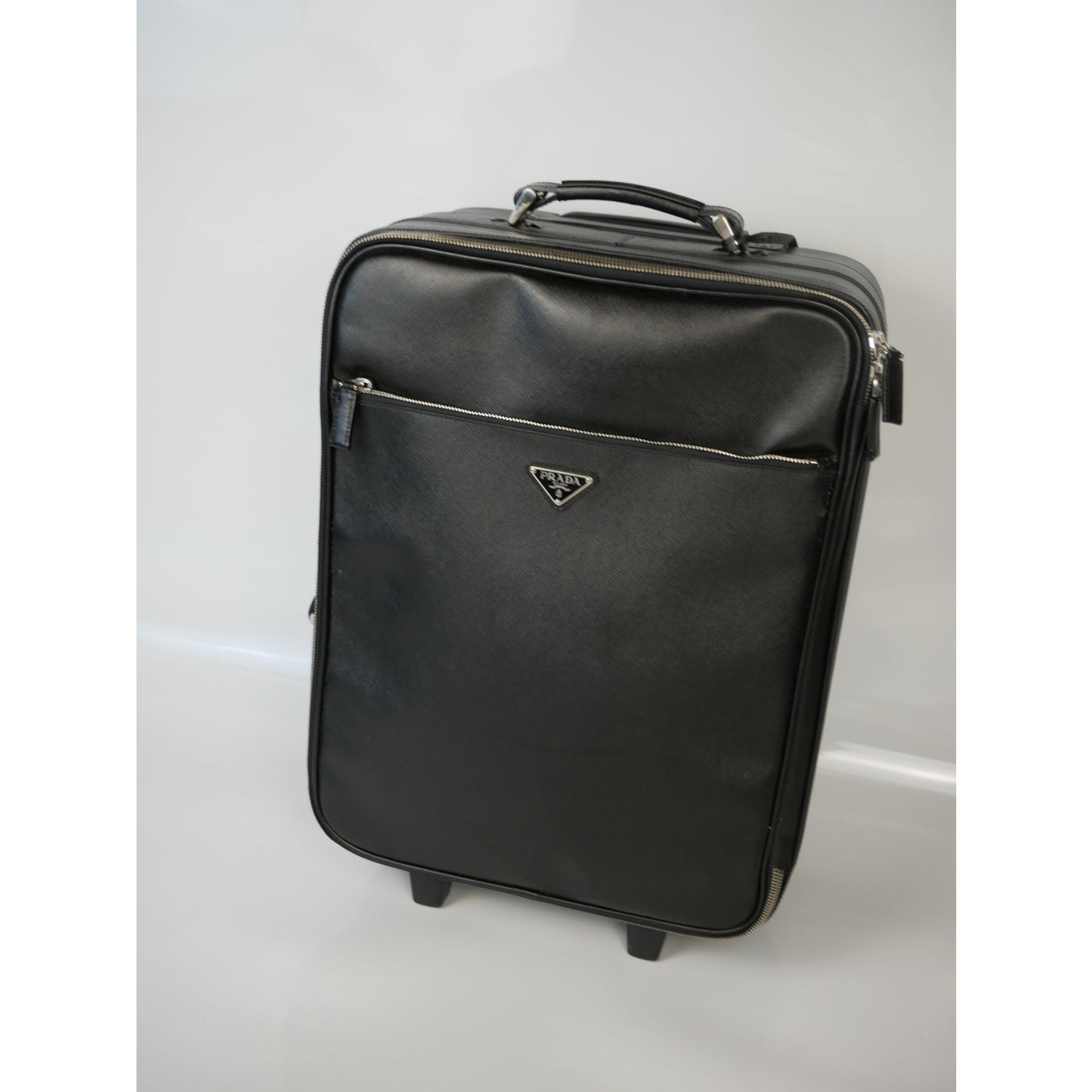 Prada Black Saffiano Leather Trolley Rolling Luggage
