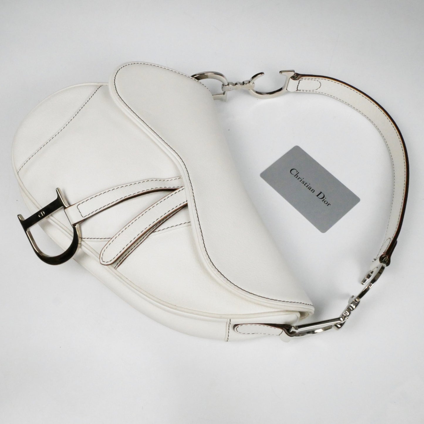 Christian Dior White Leather Saddle