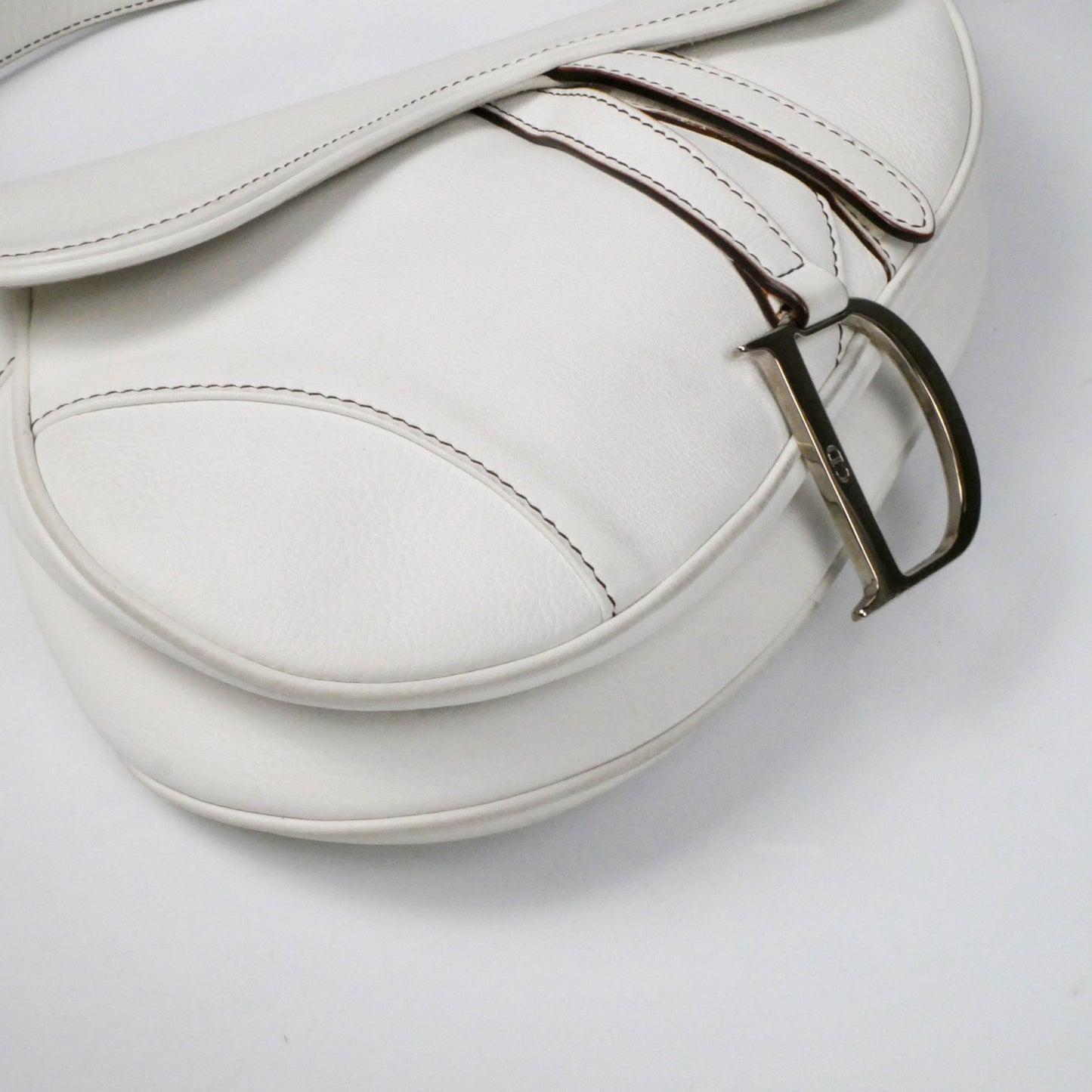 Christian Dior White Leather Saddle