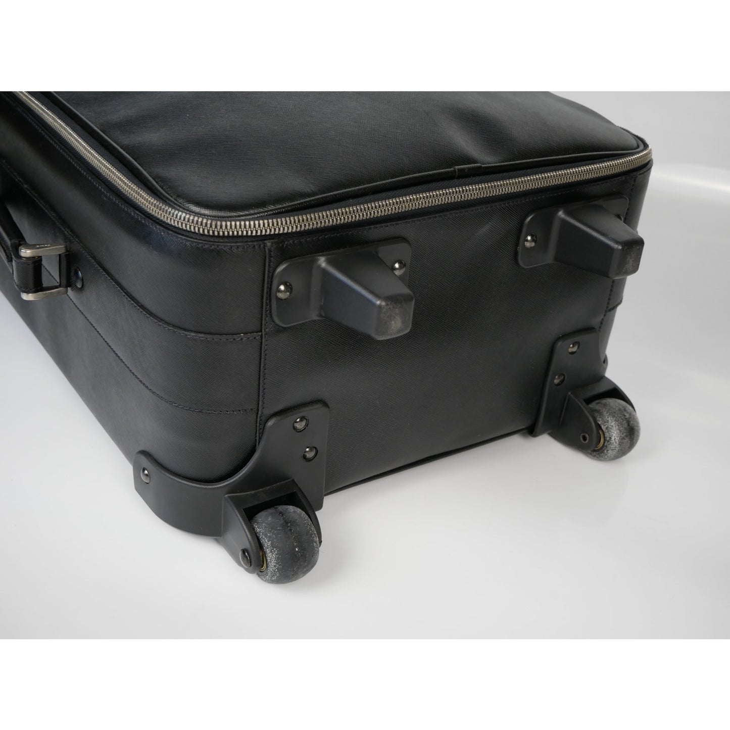 Prada Black Saffiano Leather Trolley Rolling Luggage