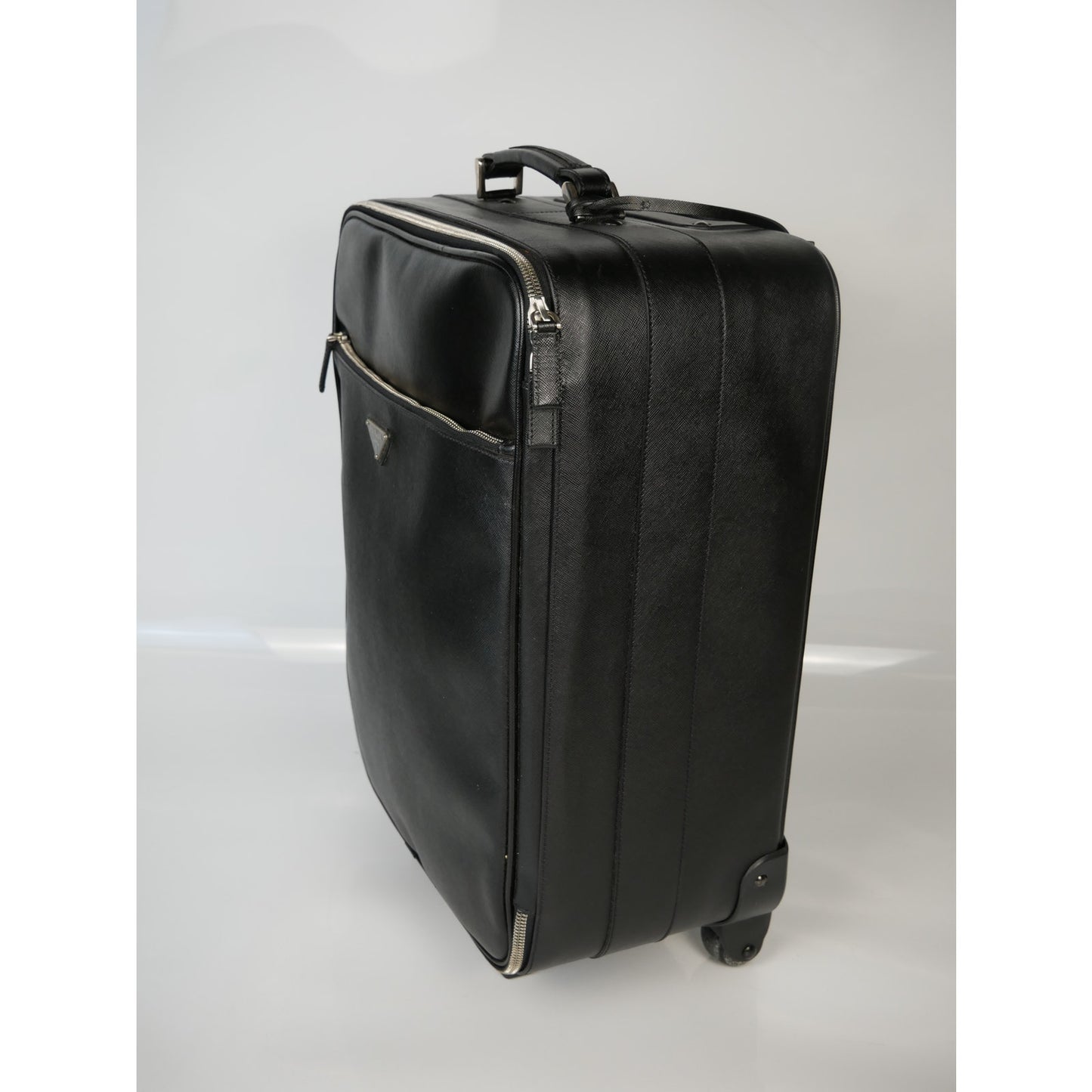 Prada Black Saffiano Leather Trolley Rolling Luggage