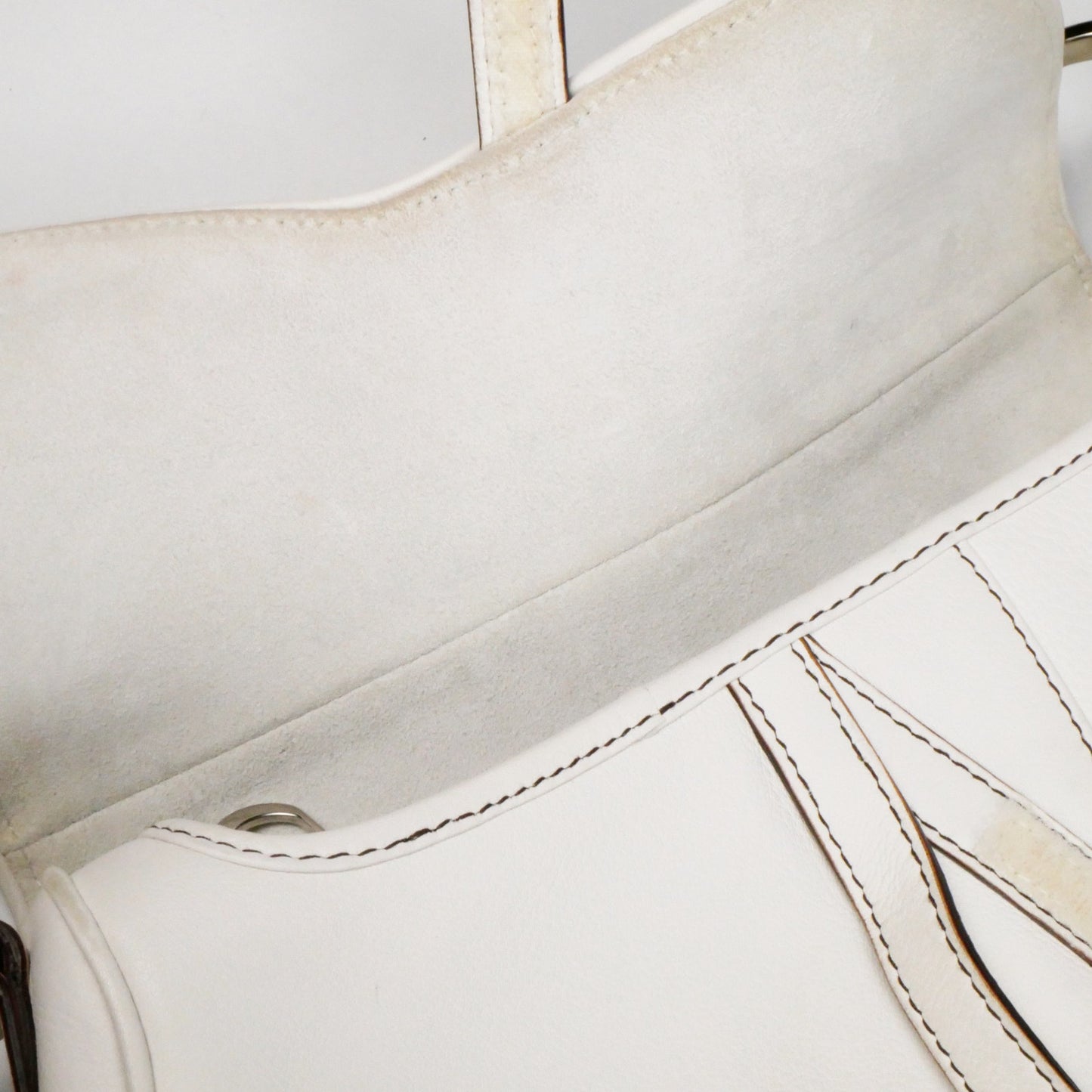 Christian Dior White Leather Saddle
