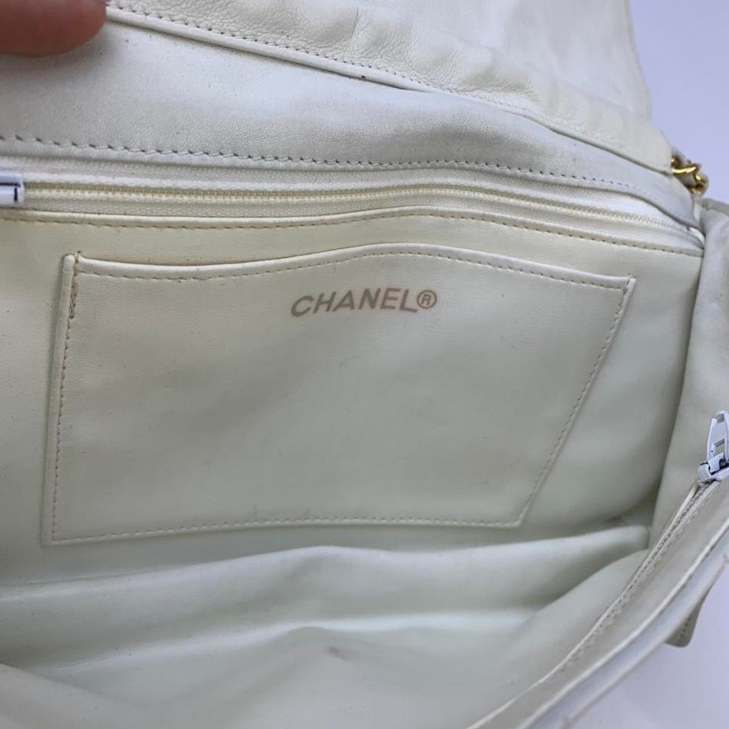 Chanel white moon lambskin