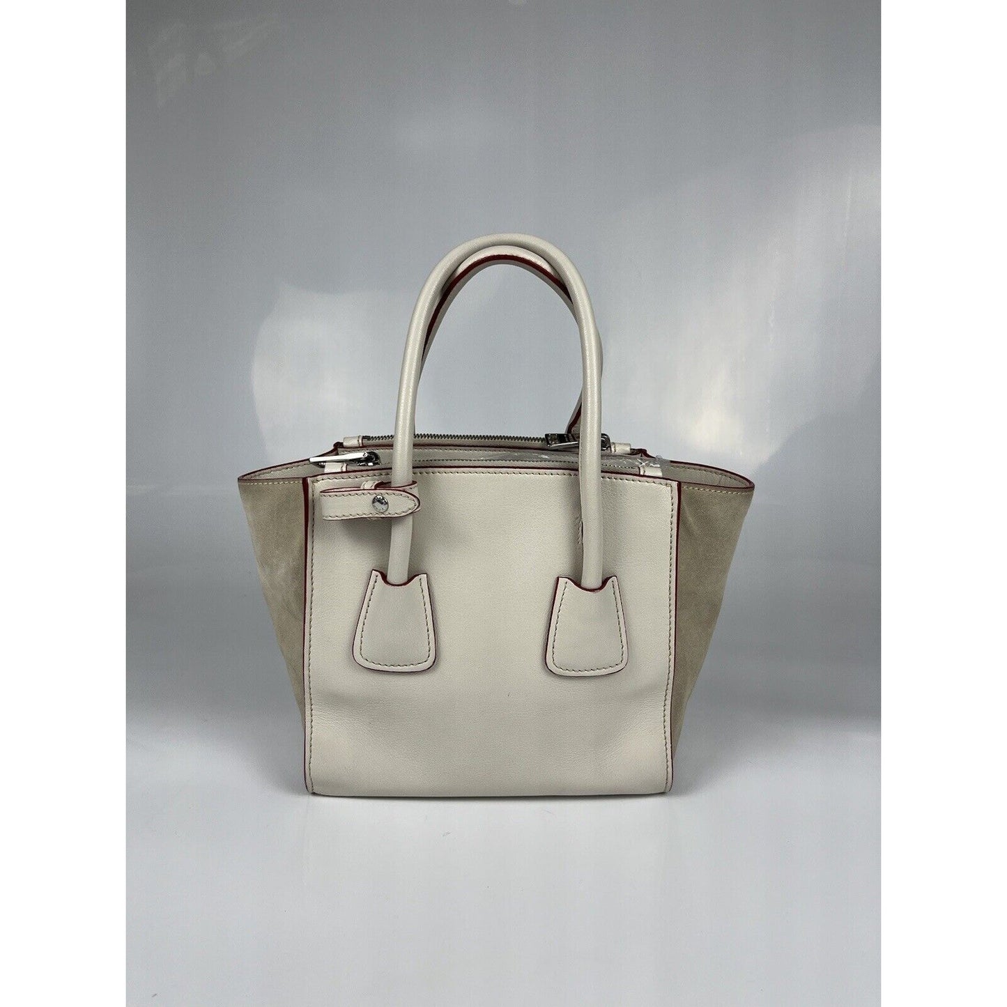 Prada White Leather Trapeze Shoulder Hand Bag
