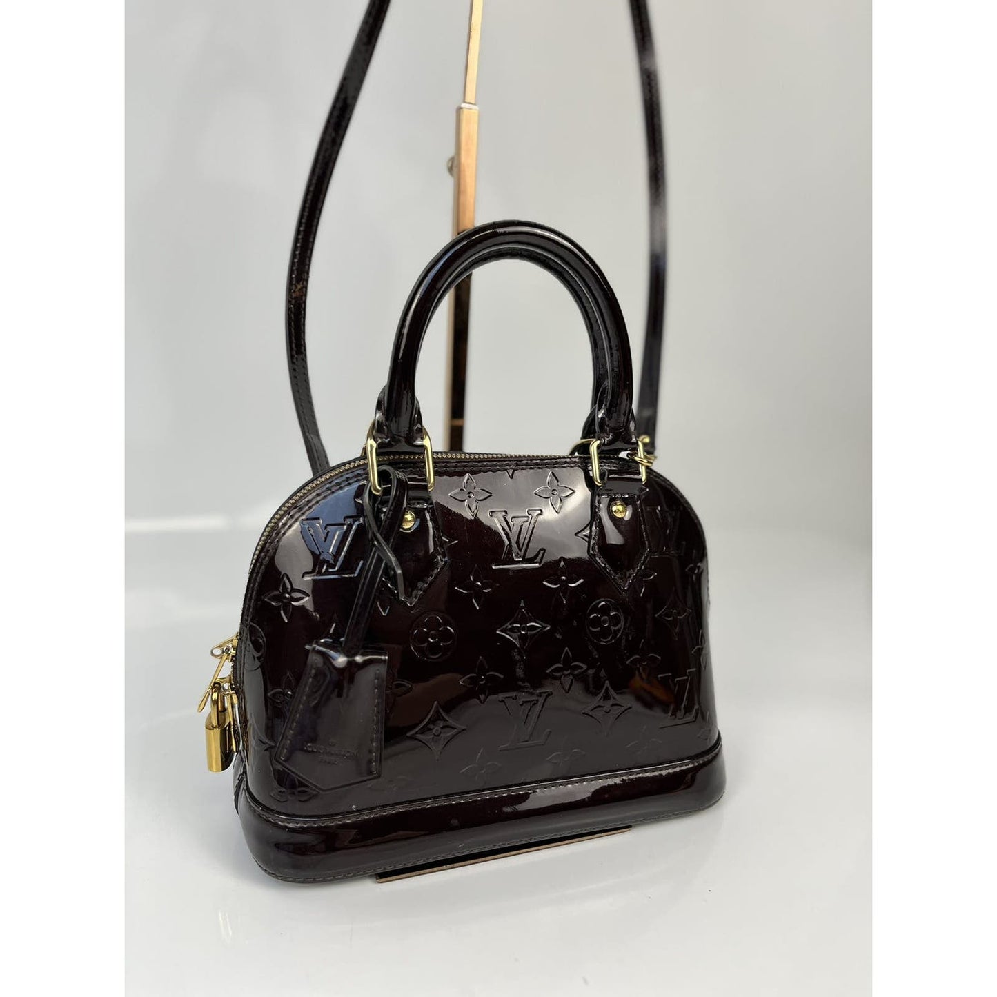 Louis Vuitton Purple Alma BB Shoulder Patent Leather Bag