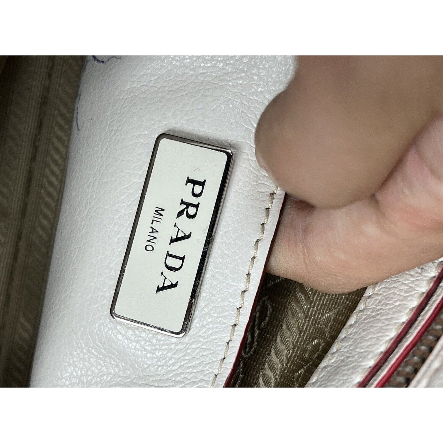 Prada White Leather Trapeze Shoulder Hand Bag