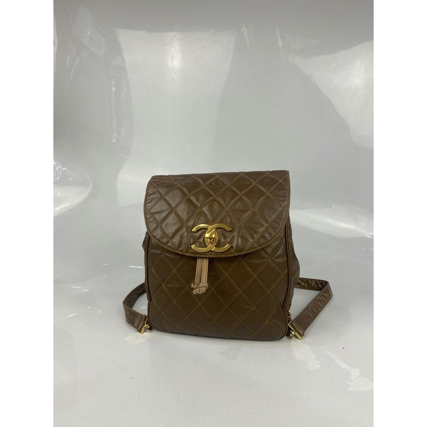 Chanel Brown Diamond Quilt Gold Metal Backpack Bag