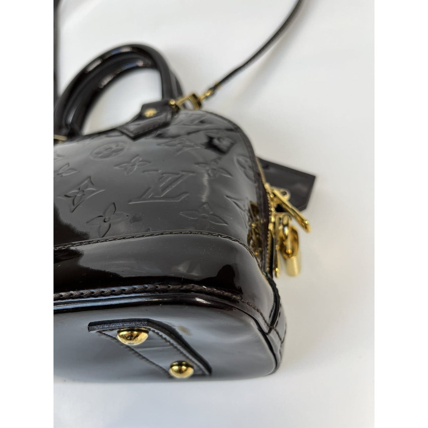 Louis Vuitton Purple Alma BB Shoulder Patent Leather Bag