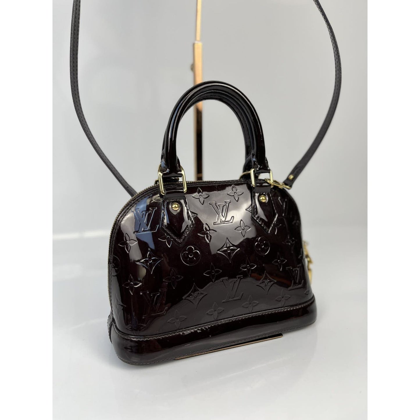 Louis Vuitton Purple Alma BB Shoulder Patent Leather Bag