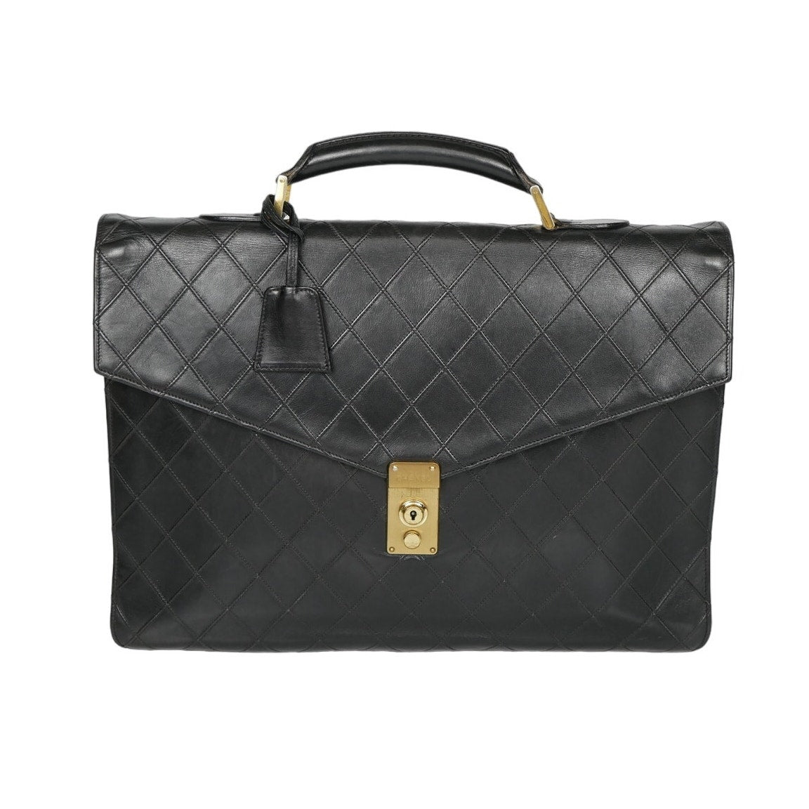 Chanel Black Matelasse Leather Diamond Briefcase