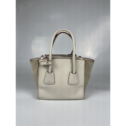 Prada White Leather Trapeze Shoulder Hand Bag