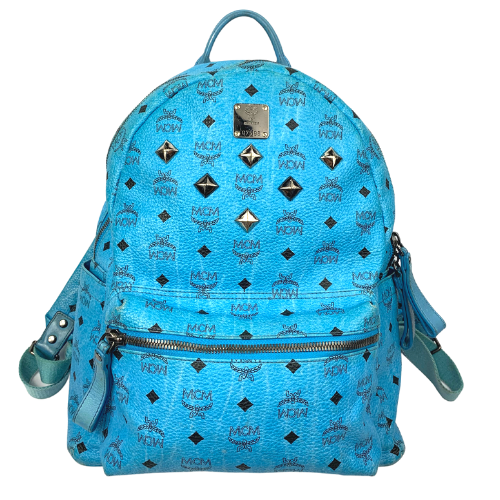 MCM Blue Visetos Studded Backpack Bag