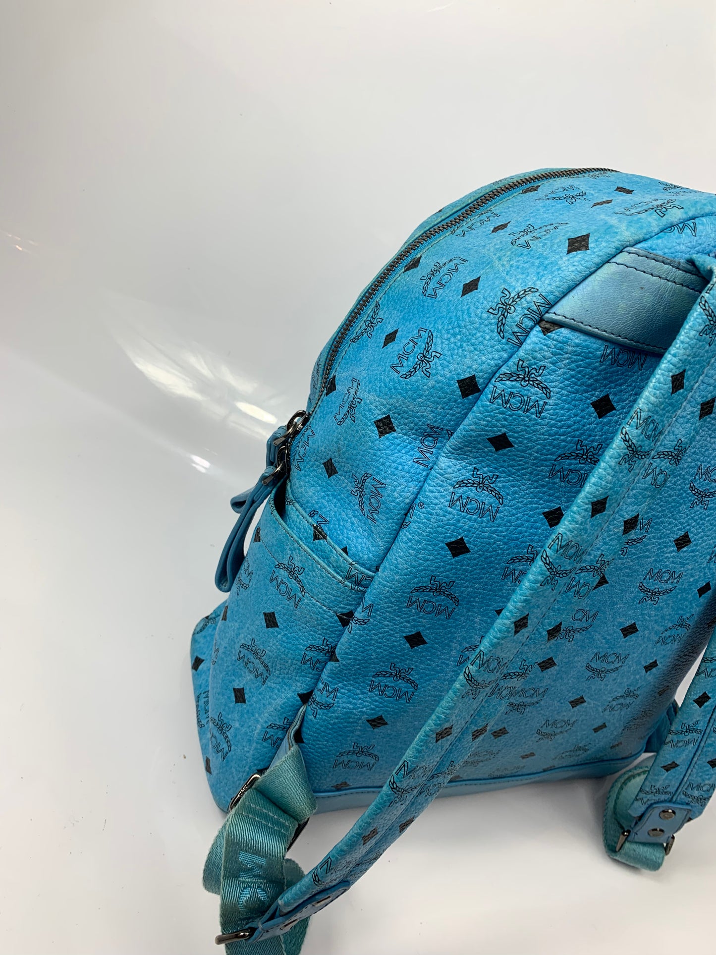MCM Blue Visetos Studded Backpack Bag
